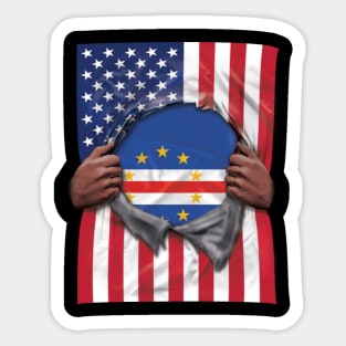 Cape Verde Flag American Flag Ripped - Gift for Cape Verdean From Cape Verde Sticker